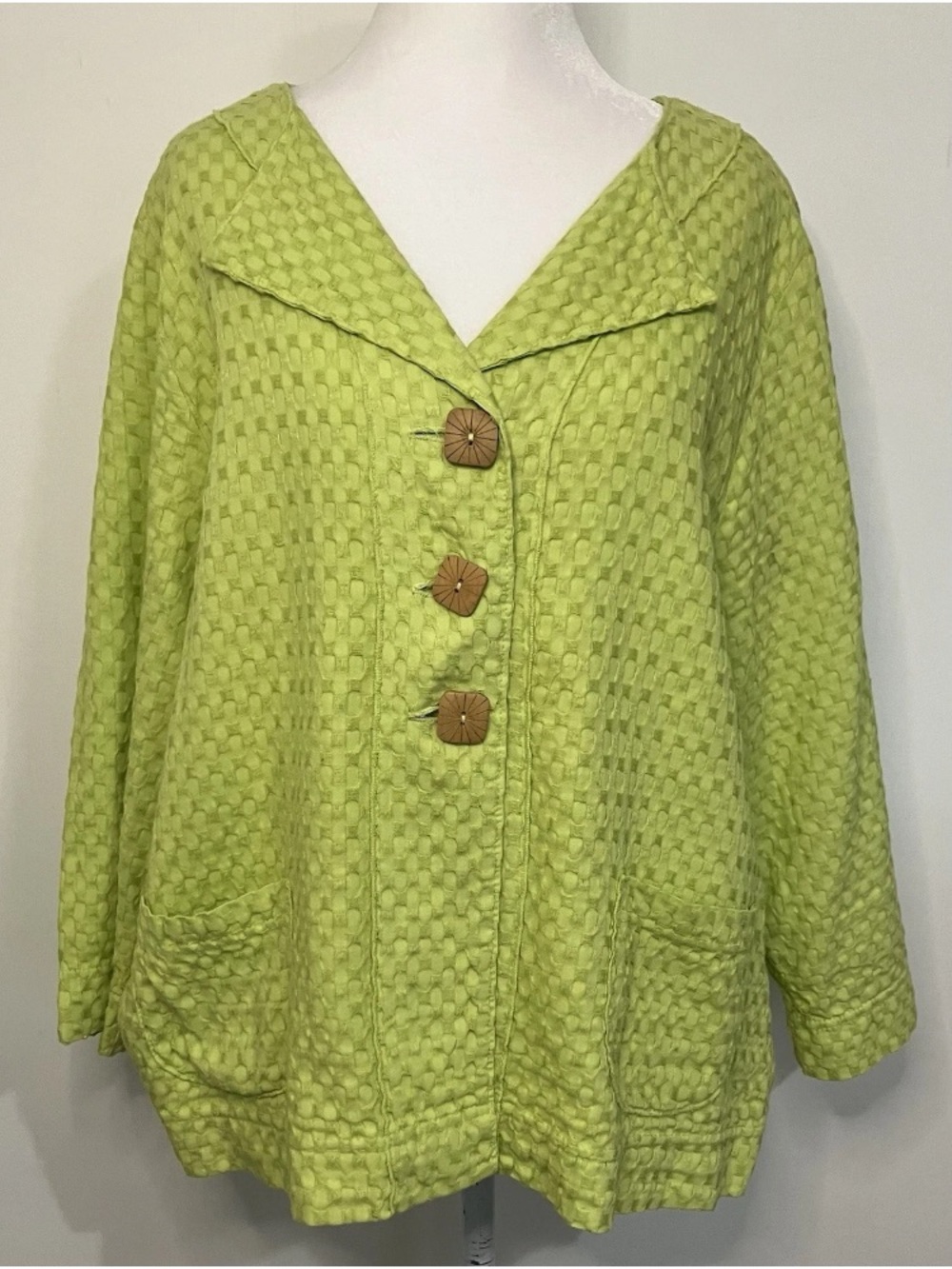Textured Lime Green Button-Front Women's Blouse